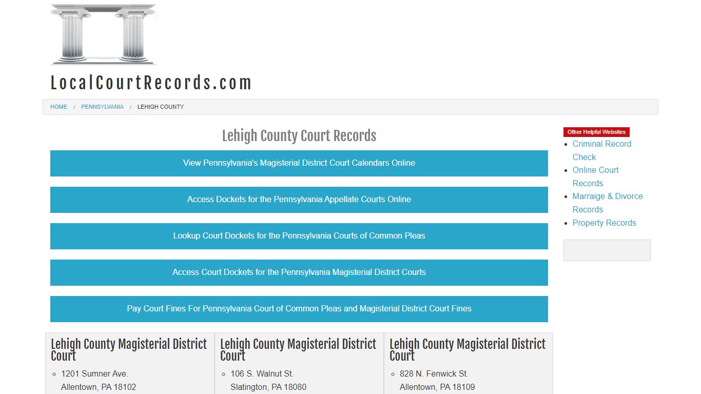 Lehigh County Court Records - Pennsylvania