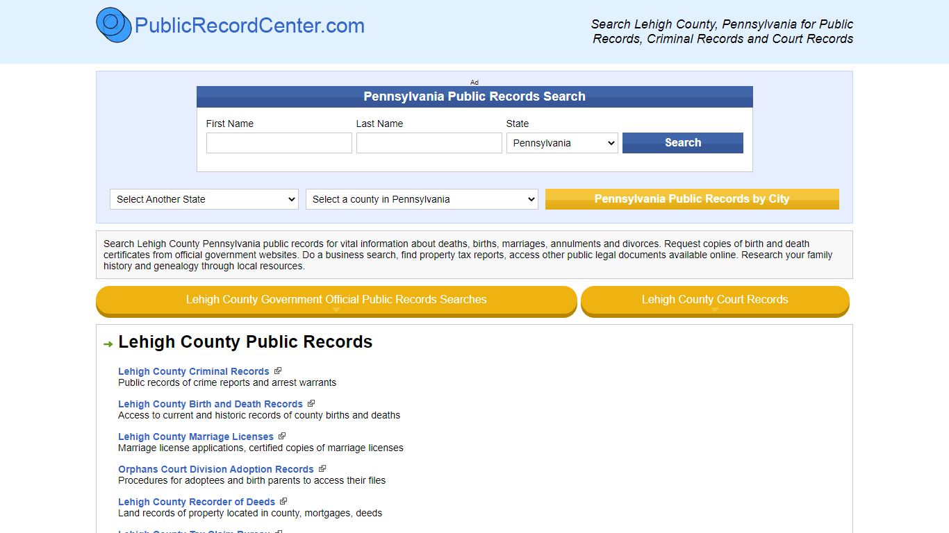 Lehigh County Pennsylvania Free Public Records - Court ...